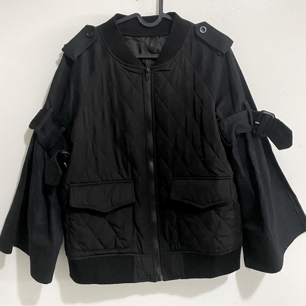 Women Quilted Bomber Jacket with Flare Sleeves